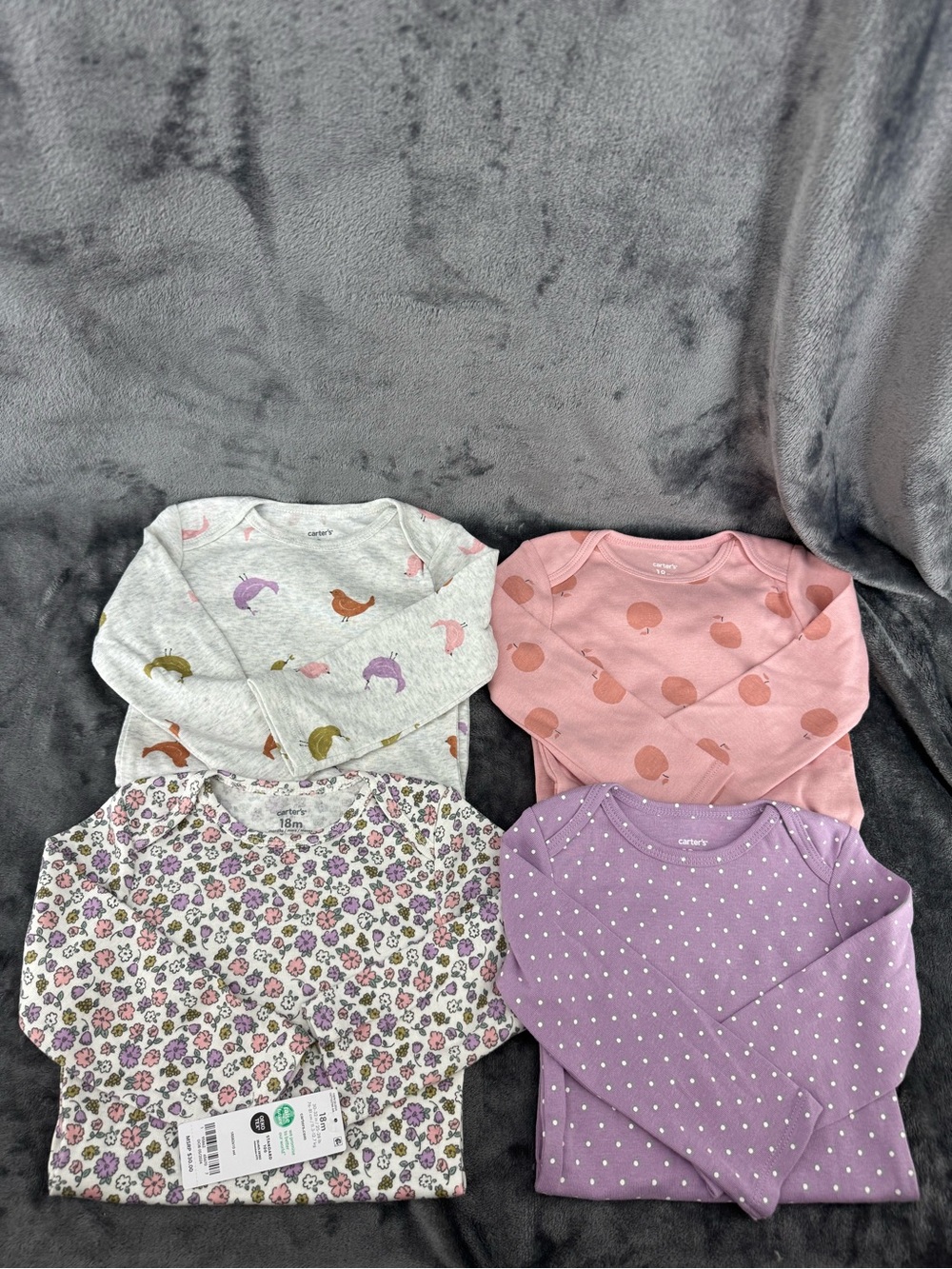 NWT Baby Girl Carter's 4-Pack Long Sleeve Original Bodysuit Floral Bird Dot 18M